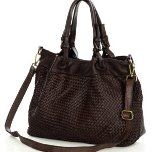 torba pleciona uniwersalny kuferek skórzany it leather bag - marco mazzini ciemny brąz caffe