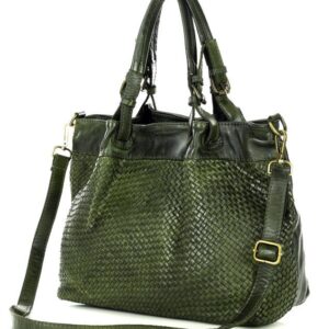 torba pleciona uniwersalny kuferek skórzany it leather bag - marco mazzini ciemny zielony