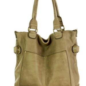 torebka skórzana xl shopper vintage bag z kieszeniami vera pelle - marco mazzini beż taupe