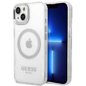 guess guhmp14mhtrms iphone 14 plus 6,7" srebrny/silver hard case metal outline magsafe