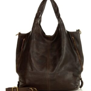 torba damska skórzana pojemny shopper z rozpinanymi bokami classic leather bag - marco mazzini brąz caffe