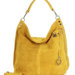 torebka skórzana ponadczasowy design worek na ramię xl hobo leather bag - marco mazzini nubuk żółty