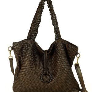 torba damska shopper xxl wyplatana skóra decor handles - marco mazzini ciemny brąz caffe
