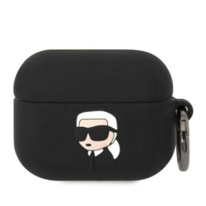 karl lagerfeld klaprunikk airpods pro cover czarny/black silicone karl head 3d