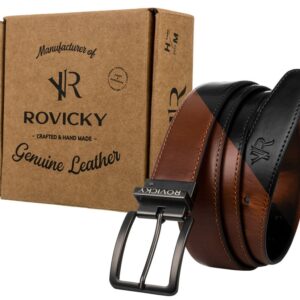 dwustronny pasek męski ze skóry naturalnej licowej - czarny/brązowy — rovicky