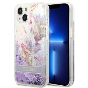 guess guhcp14slflsu iphone 14 6,1" fioletowy/purple hardcase flower liquid glitter