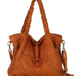 torba damska shopper xxl wyplatana skóra decor handles - marco mazzini camel