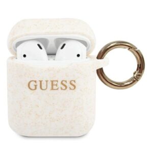 guess guaccsilglwh airpods cover biały/white silicone glitter