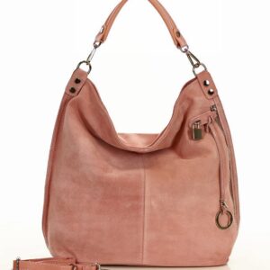 torebka skórzana ponadczasowy design worek na ramię xl hobo leather bag - marco mazzini nubuk różowy