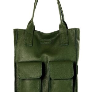 torebka skórzany shopper bag z kieszeniami - marco mazzini ravenna ciemny zielony