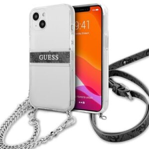 guess guhcp13skc4gbsi iphone 13 mini 5,4" transparent hardcase 4g grey strap silver chain