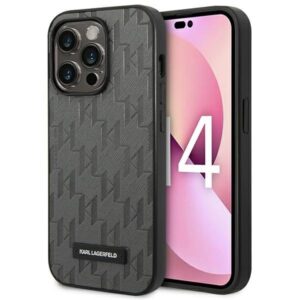 karl lagerfeld klhcp14xsaklhpg iphone 14 pro max 6,7" hardcase szary/grey saffiano mono metal logo