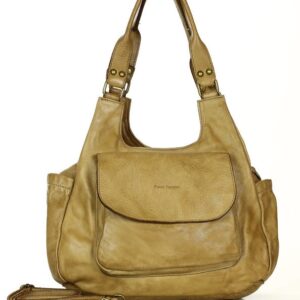 włoska torebka skórzana z kieszenią z przodu retro bag handmade - marco mazzini beż cappuccino
