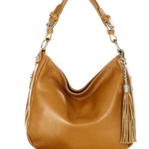 torebka skórzana na ramię w stylu hobo bag grainy leather - marco mazzini camel