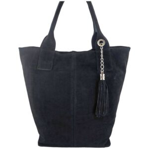 shopper bag - torebka damska zamszowa - czarna