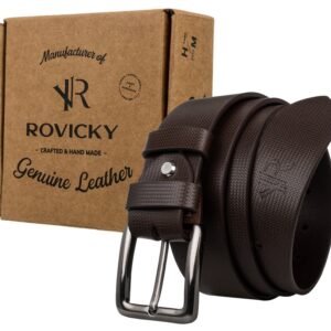 pasek męski handmade ze skóry naturalnej licowej z subtelnym wzorem — rovicky
