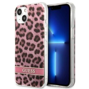 guess guhcp13shsleop iphone 13 mini 5,4" różowy/pink hardcase leopard
