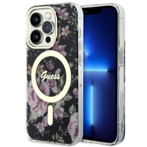 guess guhmp14lhcfwsk iphone 14 pro 6.1" czarny/black hardcase flower magsafe