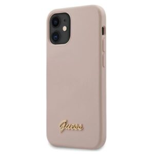 guess guhcp12slslmglp iphone 12 mini 5,4" jasnoróżowy/light pink hardcase silicone script gold logo
