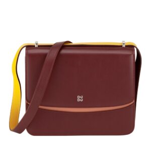 dudu medium size shoulder bag women leather made in italy, rigid elegant design crossbody bag with flap and 2 compartments