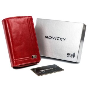 pionowy portfel damski z bawolej skóry, zamykany na zatrzask, rfid — rovicky
