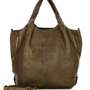 torba damska skórzana pojemny shopper z rozpinanymi bokami classic leather bag - marco mazzini beż khaki