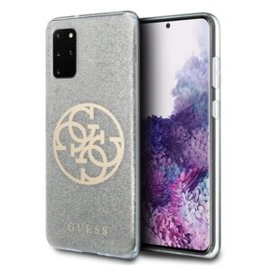 guess guhcs67pcugllg s20+ g985 jasnoszary/light grey hard case glitter 4g circle logo