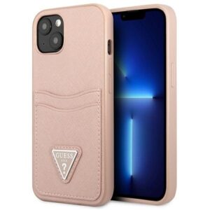 guess guhcp13mpsatpp iphone 13 6,1" różowy/pink hardcase saffianotriangle logo cardslot