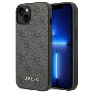guess guhcp14sg4gfgr iphone 14 6,1" szary/grey hard case 4g metal gold logo