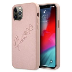guess guhcp12lrsavsrg iphone 12 pro max 6,7" różowy/pink hardcase saffiano vintage script