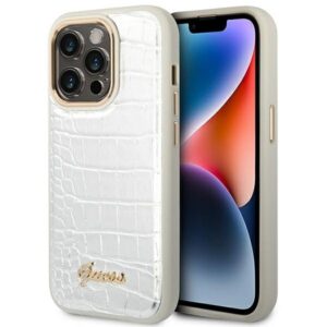 guess guhcp14lhgcrhs iphone 14 pro 6,1" srebrny/silver hardcase croco collection