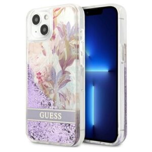 guess guhcp13slflsu iphone 13 mini 5,4" fioletowy/purple hardcase flower liquid glitter
