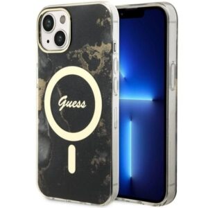 guess guhmp14shtmrsk iphone 14 6.1" czarny/black hardcase golden marble magsafe
