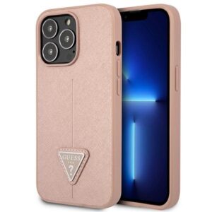guess guhcp14lpsatlp iphone 14 pro 6,1" różowy/pink hardcase saffianotriangle logo