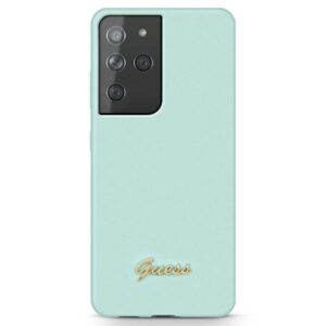 guess guhcs21llslmglb s21 ultra g998 niebieski/blue hardcase silicone script metal logo