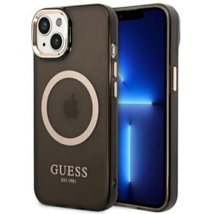 guess guhmp14shtcmk iphone 14 6,1" czarny/black hard case gold outline translucent magsafe