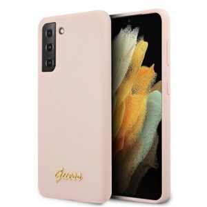 guess guhcs21mlslmglp s21+ g996 różowy/pink hardcase silicone script metal logo