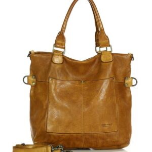 duża torba shopper skórzana - marco mazzini brąz camel