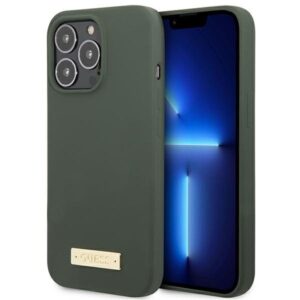 guess guhmp13xspla iphone 13 pro max 6,7" zielony/khaki hard case silicone logo plate magsafe