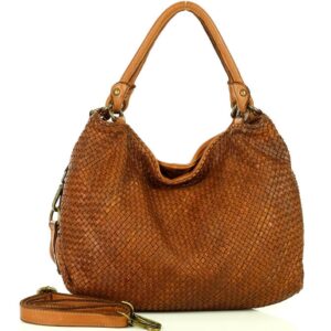 torebka pleciona damska shopper z naturalnej skóry timeless leather bag - marco mazzini brąz camel