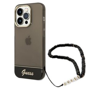 guess guhcp14xhgcohk iphone 14 pro max 6,7" czarny/black hardcase translucent pearl strap