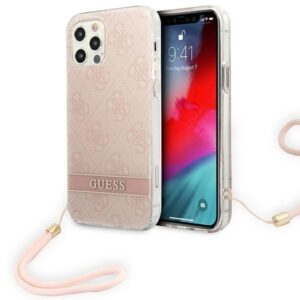 guess guohcp12mh4stp iphone 12/12 pro różowy/pink hardcase 4g print strap