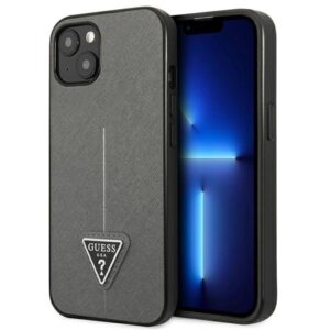 guess guhcp14spsatlg iphone 14 6,1" srebrny/silver hardcase saffianotriangle logo