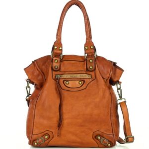 skórzany shopper bag torebka do ręki - marco mazzzini brąz camel