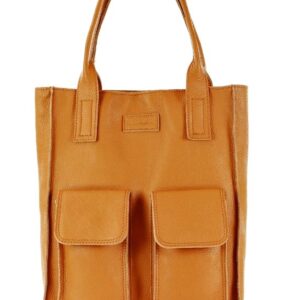 torebka skórzany shopper bag z kieszeniami - marco mazzini ravenna brąz camel