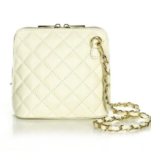 pikowana torebka listonoszka chanelka wizytowa ze skóry lux leather bag - marco mazzini ivory beżowa