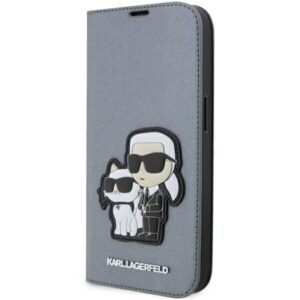 karl lagerfeld klbkp14lsankcpg iphone 14 pro 6.1" bookcase srebrny/silver saffiano karl & choupette