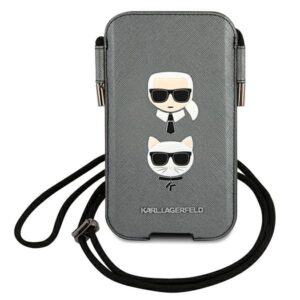 karl lagerfeld torebka klhcp12lophkcg 6,7" szary/grey hardcase saffiano ikonik karl&choupette head