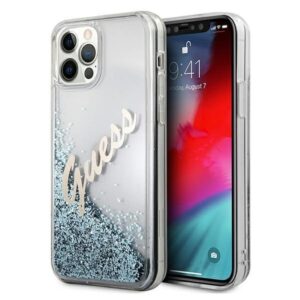 guess guhcp12lglvsbl iphone 12 pro max 6,7" niebieski/blue hardcase glitter vintage script