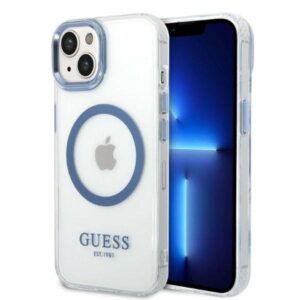 guess guhmp14mhtrmb iphone 14 plus 6,7" niebieski/blue hard case metal outline magsafe